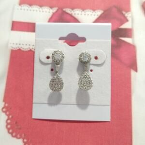 925 Sterling Silver Dangle Drop Earrings Posts Paved Round Cut CZ N Designer